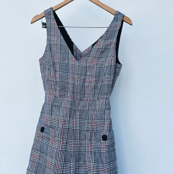 Mango Plaid Check Sleeveless Cut Out Backless Jumpsuit XS Preppy Vest Wide Leg - Picture 5 of 12